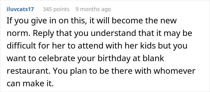 Text post discussing how a sister sabotaged a birthday dinner by making attendance difficult at the restaurant. Text post discussing how a sister sabotaged a birthday dinner by making attendance difficult at the restaurant.