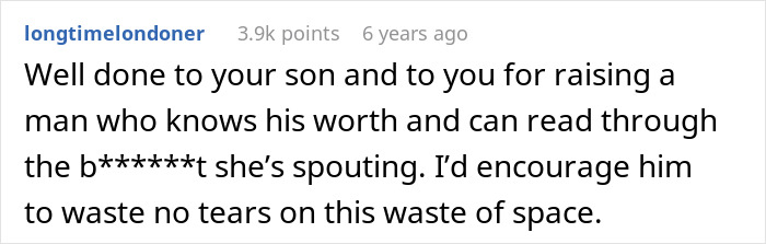 Comment on social media post expressing support for a son standing up to an absent grandma trying to reconnect after 25 years. Comment on social media post expressing support for a son standing up to an absent grandma trying to reconnect after 25 years.