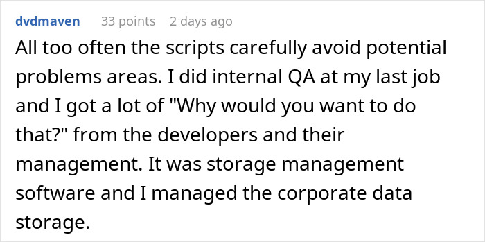 Comment discussing how lead restrictions on exploratory testing fail as developers begin reporting game bugs. Comment discussing how lead restrictions on exploratory testing fail as developers begin reporting game bugs.