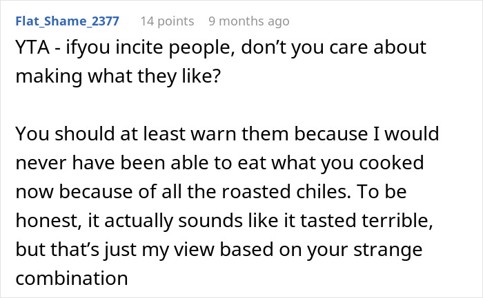 Reddit comment criticizing a host&rsquo;s unusual chicken pot pie recipe that caused the brother-in-law to walk out at a family gathering.