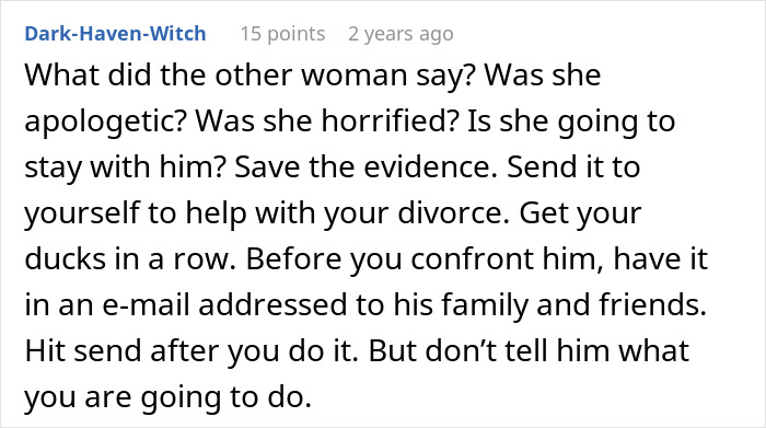 Comment discussing advice after discovering a secret second family when wife borrows husband&rsquo;s phone.