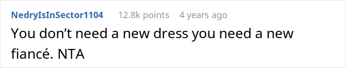 Text post from a user expressing frustration about a wedding dress ruined by mother-in-law demanding to try it on.