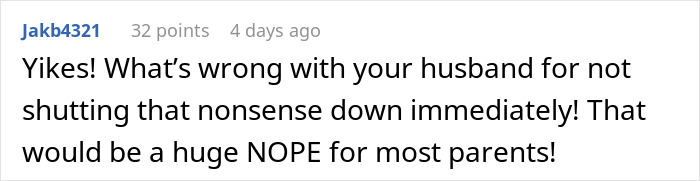 Comment from user Jakb4321 criticizing a husband, shared in a discussion about a mil-daughter-surprise-vacation.