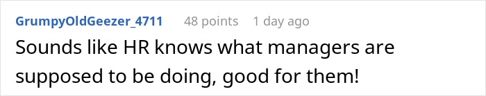 Comment on Reddit thread about employee using all PTO before deadline and project issues, discussing HR and management roles.