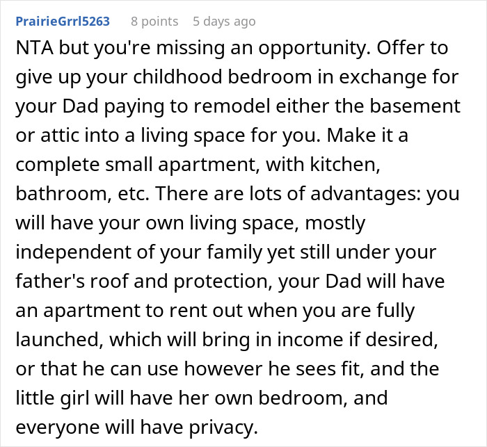 Reddit comment advising a 22-year-old on confronting dad about girlfriend trying to make a 10-year-old live with them.