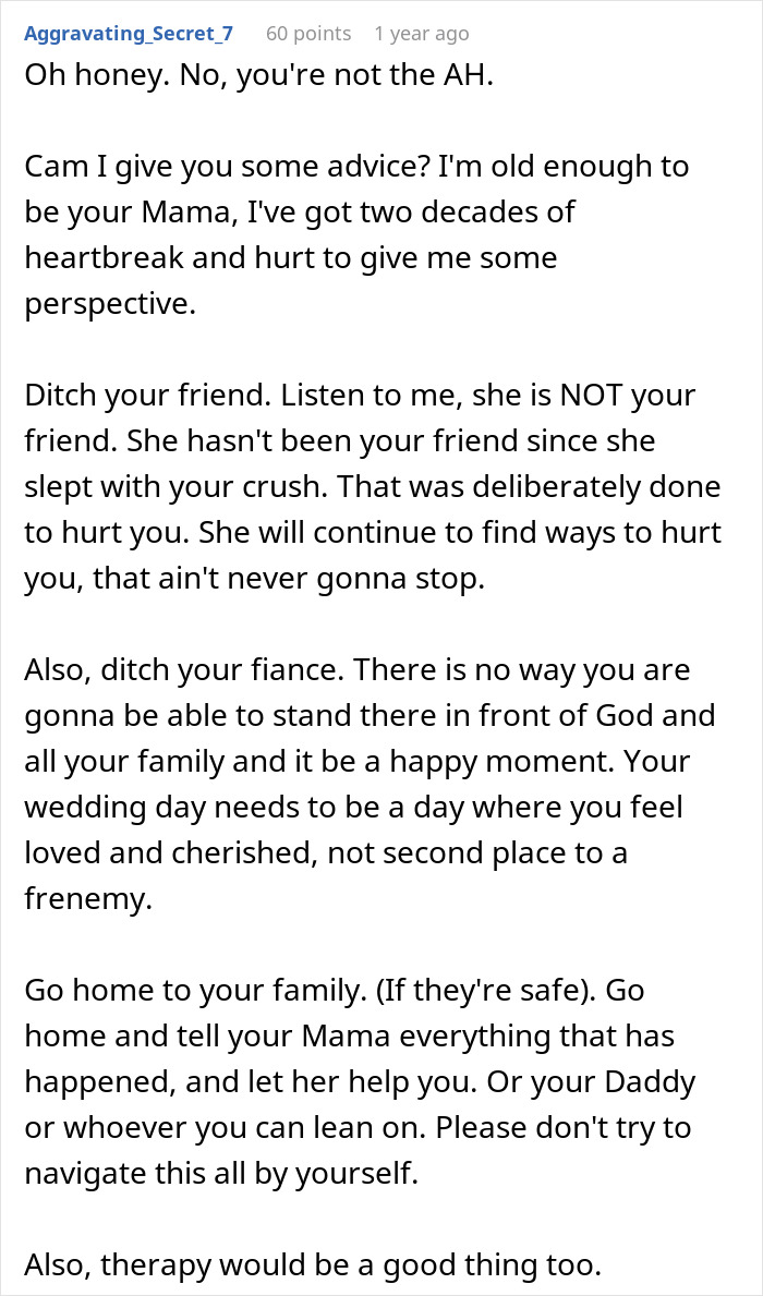 A woman discovers her fianc&eacute; has a crush on her best friend, leading to emotional heartbreak and tough decisions.