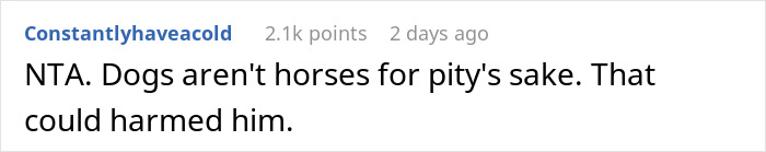 Comment on Reddit discussing parents throwing a tantrum when their kids are not allowed to ride a dog for safety reasons.