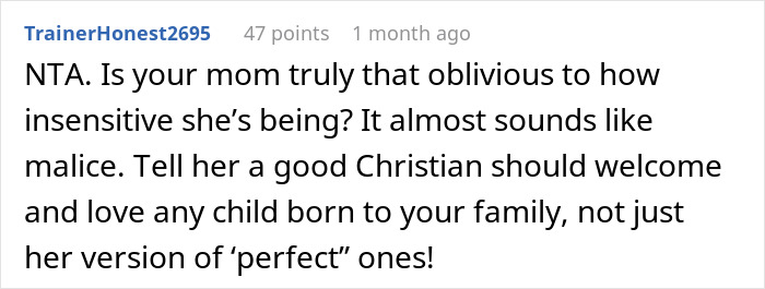 Reddit comment discussing a mother-in-law&rsquo;s unhinged comments on wife&rsquo;s pregnancy leading to being kicked out.