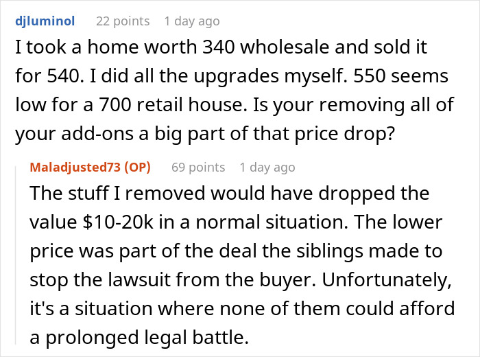 Reddit comments revealing a legal story where a man exposes landlord issues and wins case through court compliance.