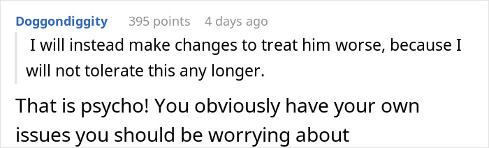 Commenter expressing strong disapproval about a wife threatening husband with cold showers due to his bad memory.