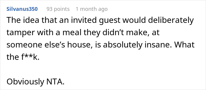 Screenshot of a forum comment discussing a friend slipping bone broth into a meat-allergic woman&rsquo;s soup.