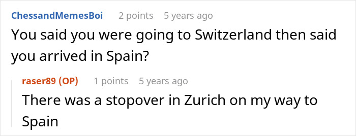 Screenshot of an online conversation about travel confusion with an entitled mother insisting on paying for an upgrade.