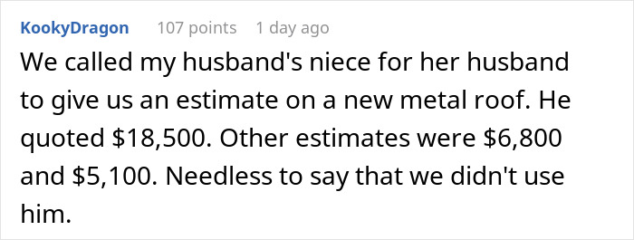 Comment screenshot showing a user sharing a story about a husband&rsquo;s revenge involving a kitchen renovation and vacation.