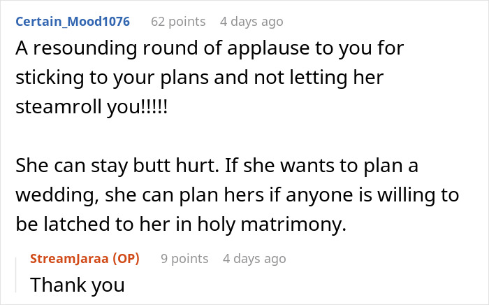 Reddit comments discussing a self-appointed bridesmaid becoming an unwanted wedding planner after bridal party cut. Reddit comments discussing a self-appointed bridesmaid becoming an unwanted wedding planner after bridal party cut.