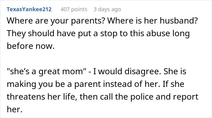 Reddit comment discussing concerns about sibling babysit responsibilities during sister's senior year.