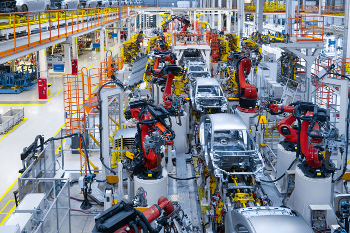 Automated car assembly line with robotic arms illustrating company’s penny-pinching backfires as workers stop extra efforts. Automated car assembly line with robotic arms illustrating company’s penny-pinching backfires as workers stop extra efforts.