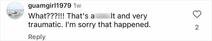 Screenshot of an Instagram comment expressing shock and sympathy about a woman's traumatic BBL horror experience including assault.