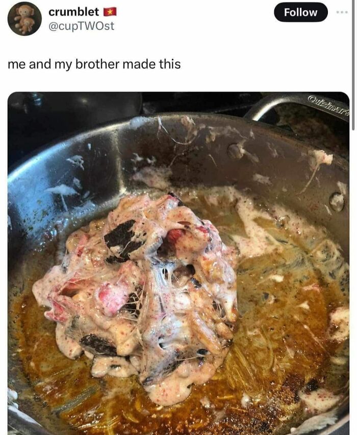 Melted, unappetizing food mixture in a pan, illustrating one of the gross foods that might lose your appetite.