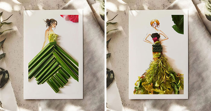 I Turn Leaves And Plants Into Dresses In My Fashion Illustrations (22 Pics)