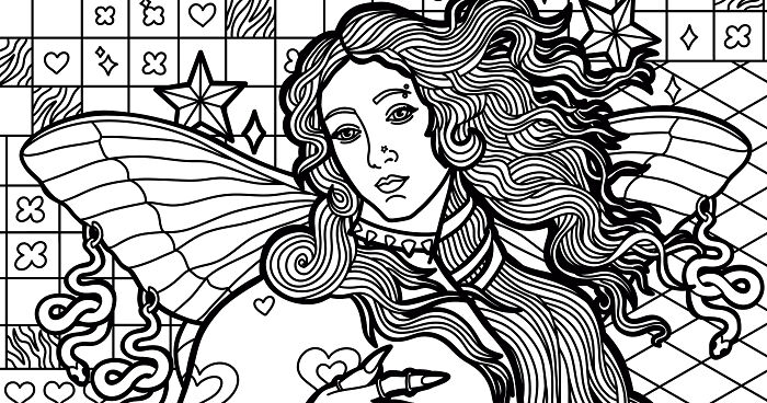 I Reimagine Classic Paintings As Bold, Maximalist Coloring Pages That Celebrate Modern Femininity