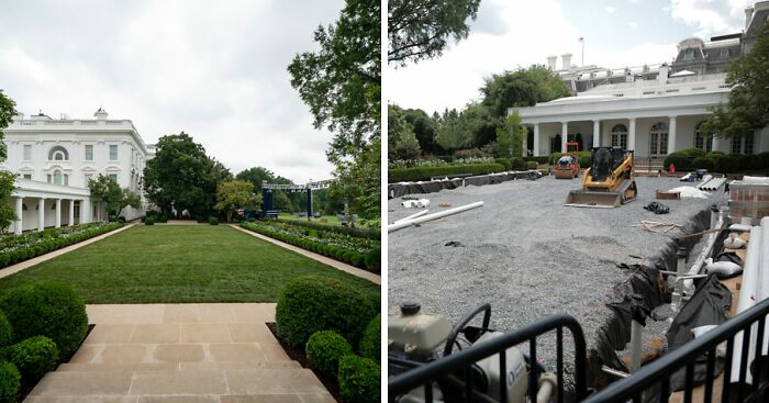 New Pics Show Rose Garden Bulldozed And Paved Over In Trump’s White House Redesign