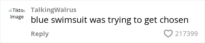 Comment reading blue swimsuit was trying to get chosen, related to cruise passenger furious over pineapple shirt&rsquo;s x-rated meaning.