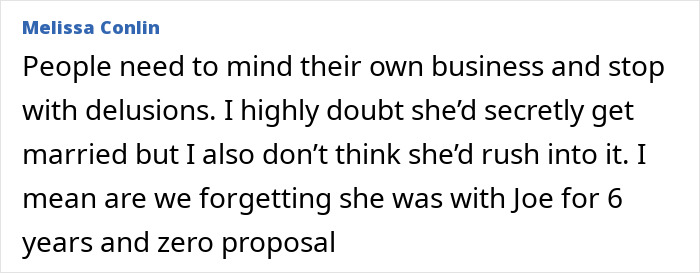 Commenter refutes rumors about Taylor Swift and Travis Kelce secretly marrying, urging people to stop spreading delusions.