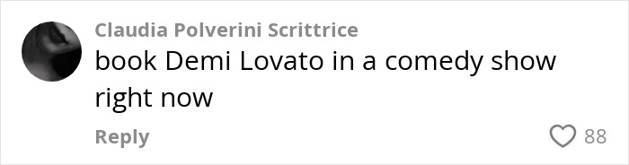Comment mentioning Demi Lovato in a casual tone, posted under a social media photo related to Demi Lovato and Kim Kardashian. Comment mentioning Demi Lovato in a casual tone, posted under a social media photo related to Demi Lovato and Kim Kardashian.