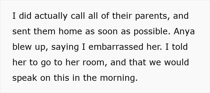 Text excerpt discussing enforcing basic boundaries during a daughter's sleepover and handling conflict with parents. Text excerpt discussing enforcing basic boundaries during a daughter's sleepover and handling conflict with parents.