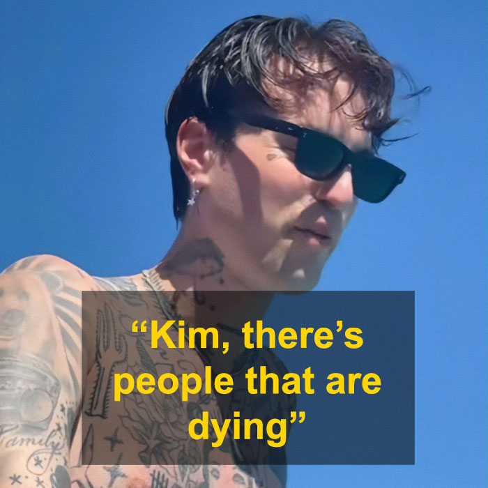 Man wearing sunglasses and tattoos, featuring Demi Lovato brutal mocking Kim Kardashian bikini figure on honeymoon. Man wearing sunglasses and tattoos, featuring Demi Lovato brutal mocking Kim Kardashian bikini figure on honeymoon.