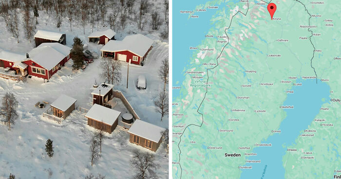 A snowy rural village in northern Sweden, illustrating gloomy European destinations with cold, remote winter landscapes.