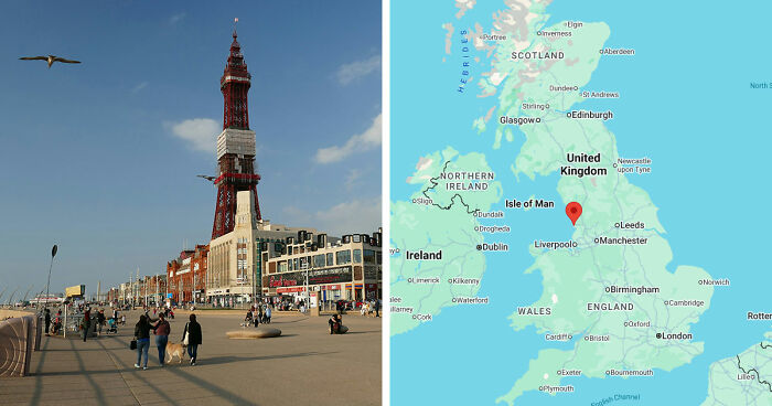 Blackpool Tower on a gloomy day with visitors on the promenade, showcasing one of the European destinations that travelers regret leaving.