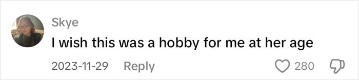 A social media comment from Skye expressing a wish for a hobby at a young age related to pre-teen girls&rsquo; health concerns.