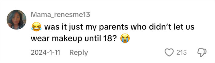 Social media comment questioning parental rules on makeup, highlighting concerns about pre-teen girls&rsquo; health impacts.