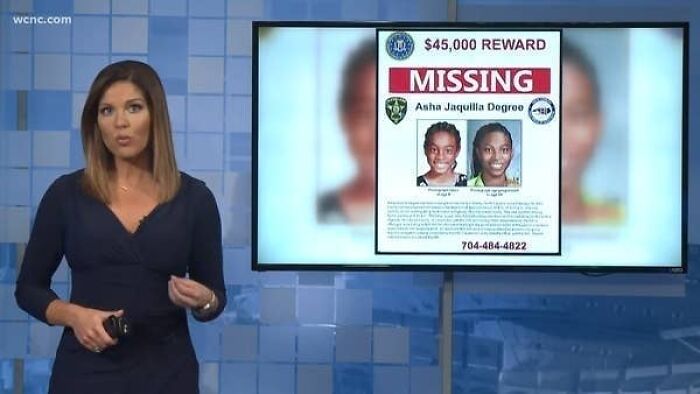 News anchor presenting a missing person case on TV, illustrating unsettling Wikipedia articles that draw people in.