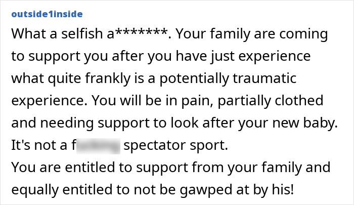 Comment discussing postpartum support and family dynamics focused on mom-to-be’s need and grandparent balance concerns. Comment discussing postpartum support and family dynamics focused on mom-to-be’s need and grandparent balance concerns.