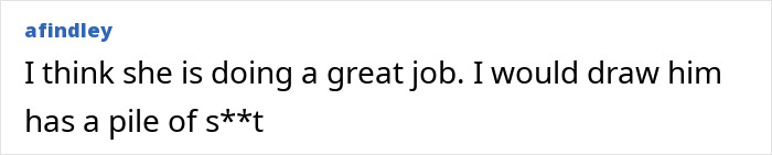 Text screenshot showing a comment praising a court sketch artist's work during a trial coverage. Text screenshot showing a comment praising a court sketch artist's work during a trial coverage.