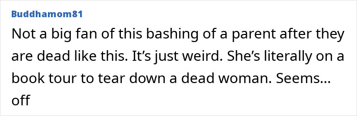 Comment from Buddhom81 expressing discomfort with bashing a parent after death amidst Tom Hanks breaks silence discussion.