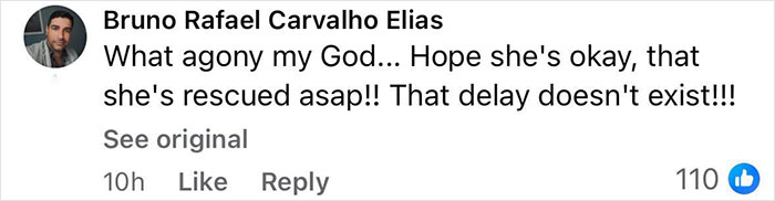 Comment from Bruno Rafael Carvalho Elias expressing concern and hope for rescue of female tourist abandoned during Indonesian volcano hike.
