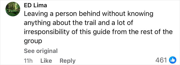 Comment about guide irresponsibility, discussing a female tourist abandoned during a volcano hike in Indonesia.