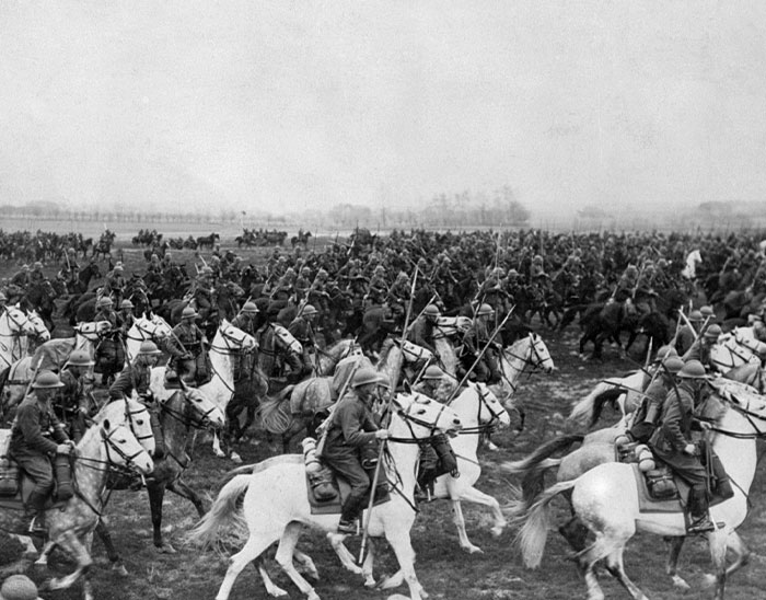World War I cavalry charge showing soldiers on horseback, illustrating common historical knowledge that is actually incorrect facts.