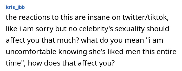 Screenshot of a Twitter post discussing celebrity sexuality reactions related to famous lesbians and boyfriend trend controversy.