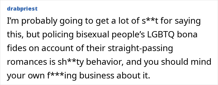 Text post discussing the policing of bisexual people&rsquo;s LGBTQ identities amid a concerning trend about famous lesbians.