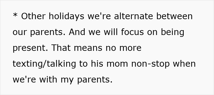 Text excerpt discussing a man focusing on alternating holidays between parents and avoiding constant texting during visits.