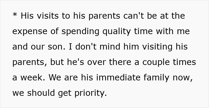 Text excerpt discussing a man skipping his wife&rsquo;s first Mother&rsquo;s Day to visit his mom instead.