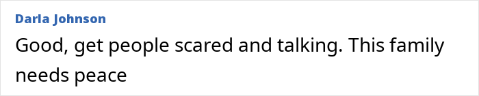 Comment by Darla Johnson expressing concern for peace after family of teen found with teeth around his corpse files lawsuit and names suspects. Comment by Darla Johnson expressing concern for peace after family of teen found with teeth around his corpse files lawsuit and names suspects.