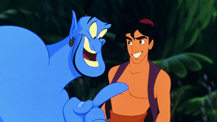 Genie and Aladdin animated characters sharing a joyful moment, reflecting best I was there when it was written moments.