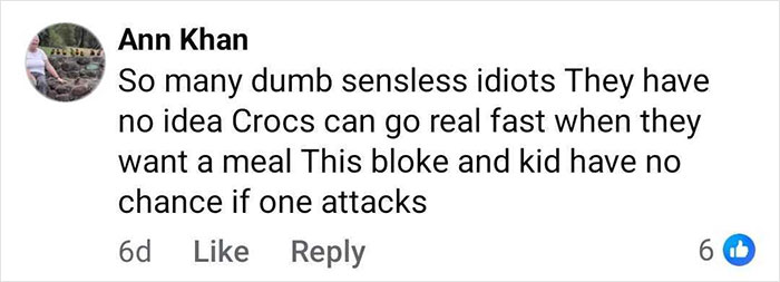 Comment warning about dangers of crocodiles targeting man and child fishing on a seemingly quiet river. Comment warning about dangers of crocodiles targeting man and child fishing on a seemingly quiet river.