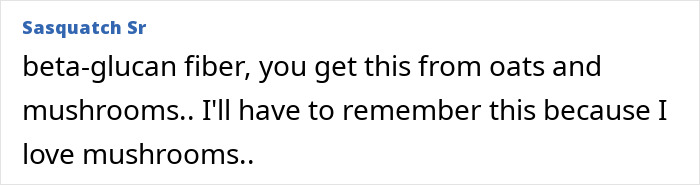 Comment about beta-glucan fiber from oats and mushrooms supporting the removal of cancer-causing forever chemicals.