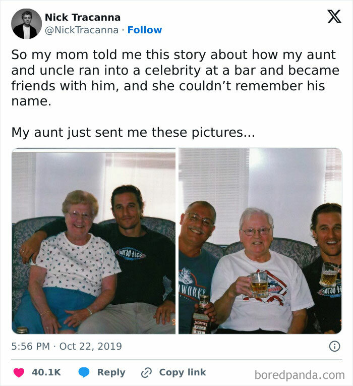 Social media post sharing funny celebrity encounter photos included in funniest memes to make your day better.